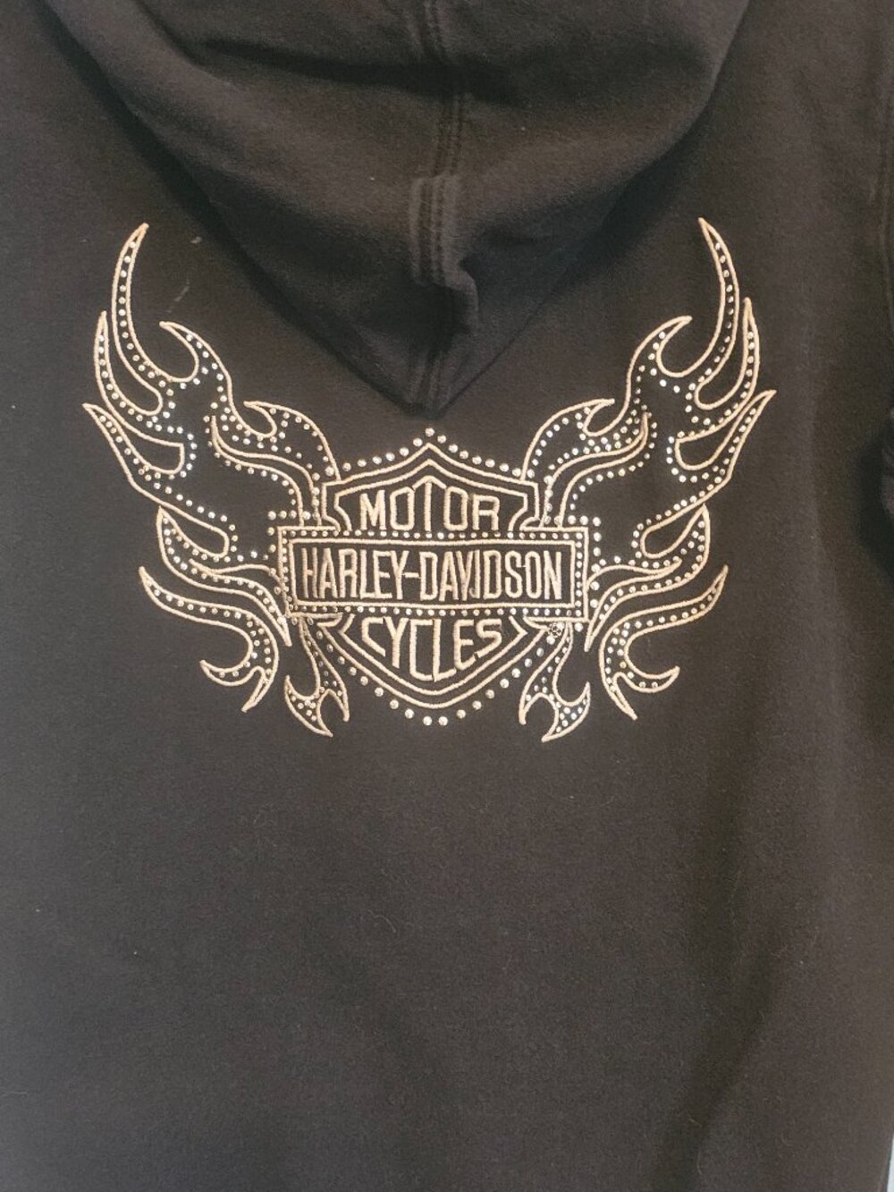 Harley Davidson Womens S Rhinestone Bling Flame Full Zip Hoodie Black - Picture 5 of 6
